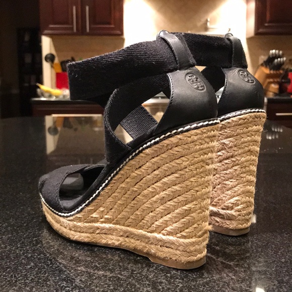 Tory Burch Shoes - Tory Birch Size 7B Black Wedge Espadrilles